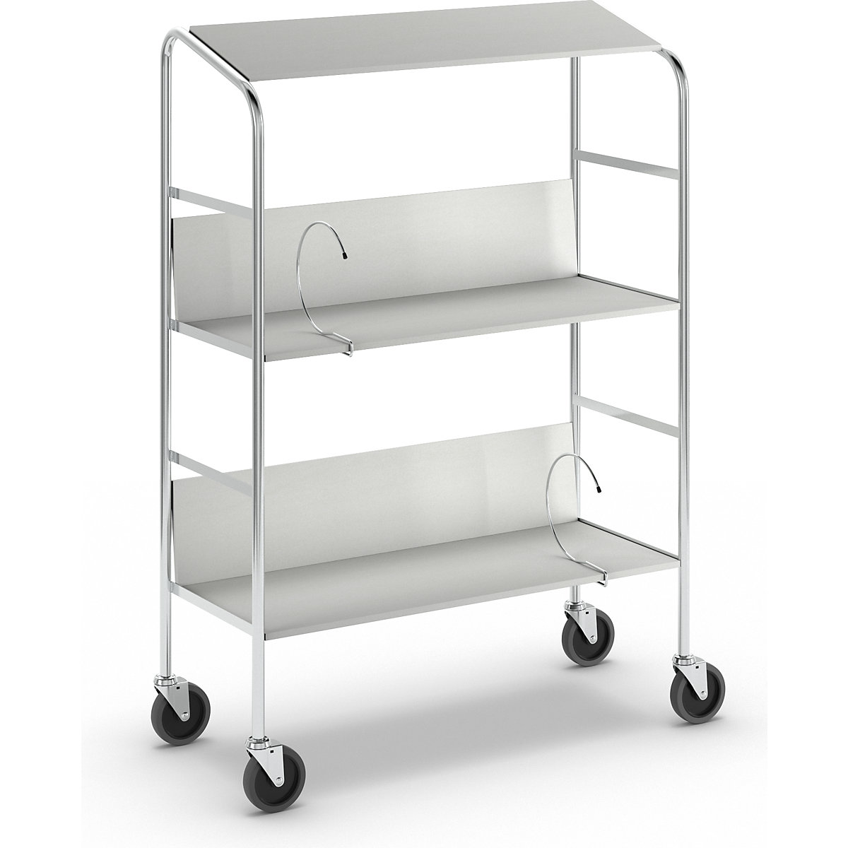 File trolley with top shelf, chrome plated – HelgeNyberg, 3 shelves, LxWxH 800 x 340 x 1060 mm, grey-4