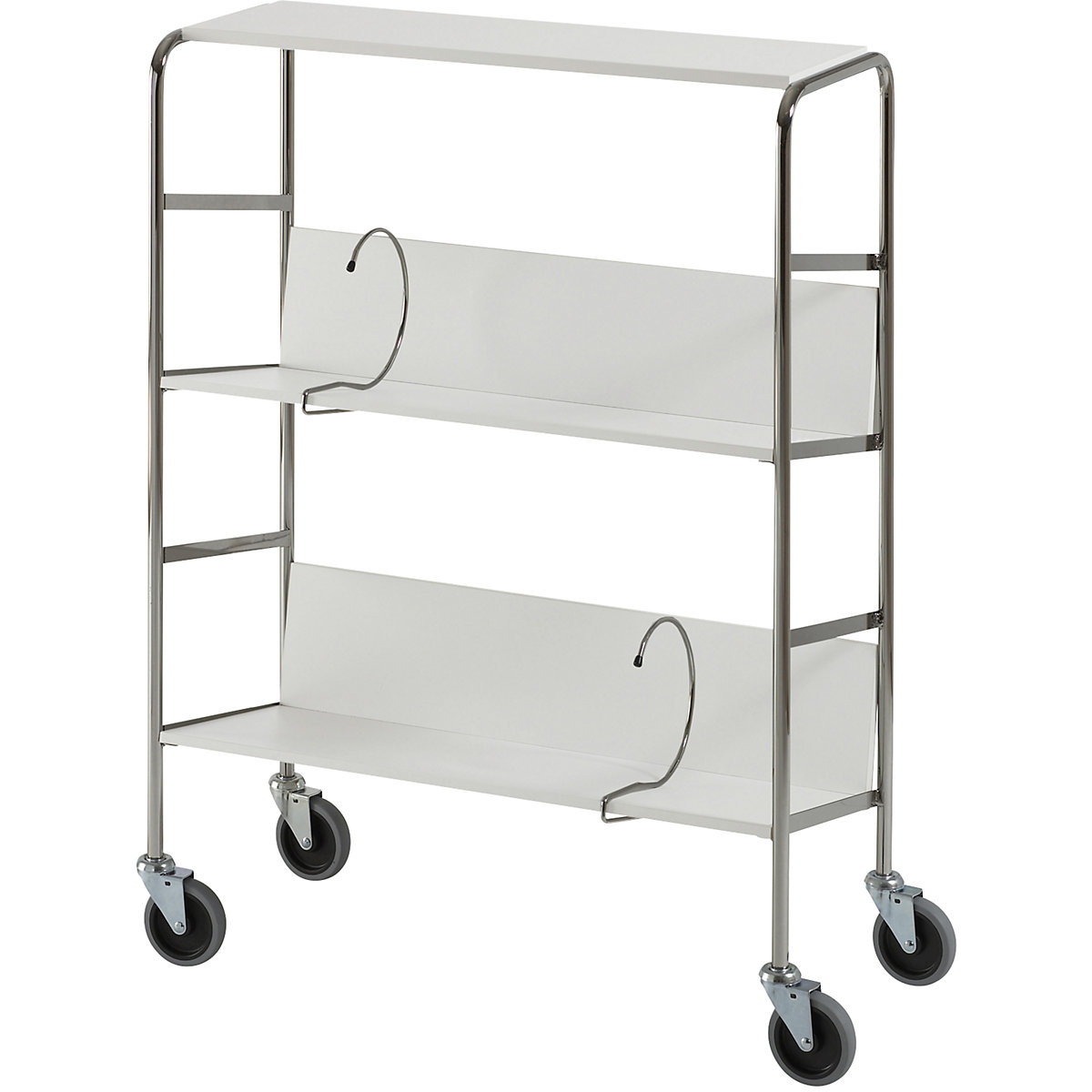 File trolley with top shelf, chrome plated – HelgeNyberg, 3 shelves, LxWxH 800 x 340 x 1060 mm, grey, 5+ items-22