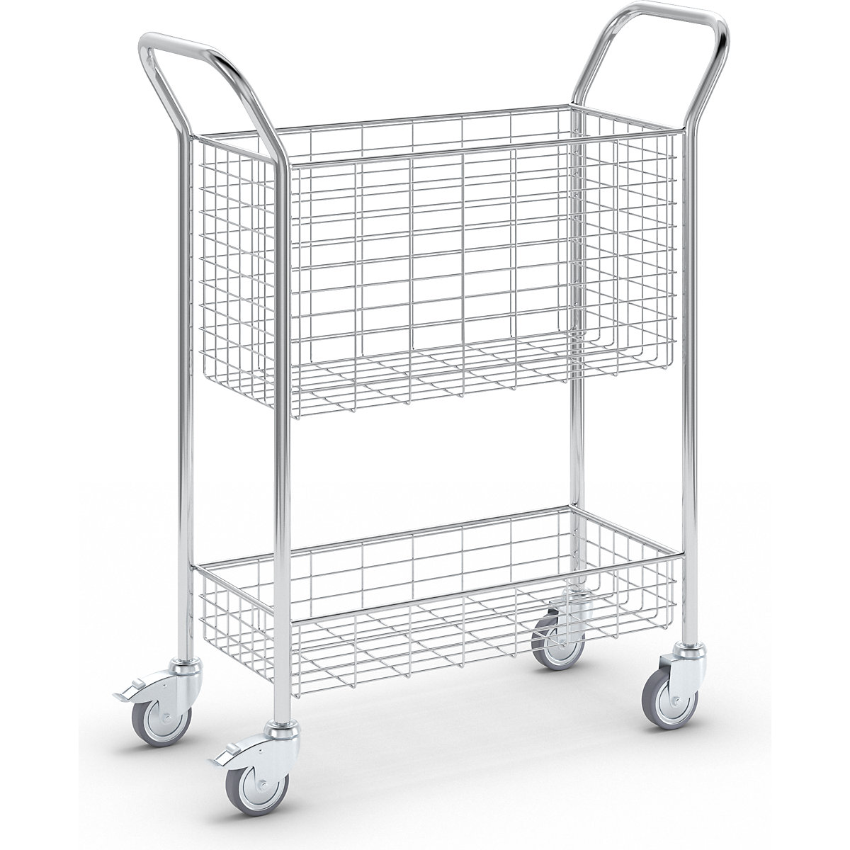 Office and mail distribution trolley – eurokraft pro, max. load 200 kg, white aluminium, LxWxH 1005 x 380 x 1245 mm, 2 shelves-3