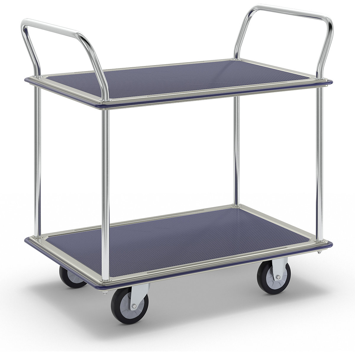 Table trolley chrome plated, 2 shelves with non-slip covering, 2 push handles, max. load 250 kg-10