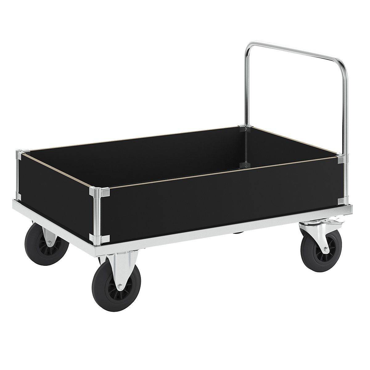 KM531 zinc plated platform truck – Kongamek, low box truck, LxW 1200 x 800 mm, 2 swivel castors with stops, 2 fixed castors-6