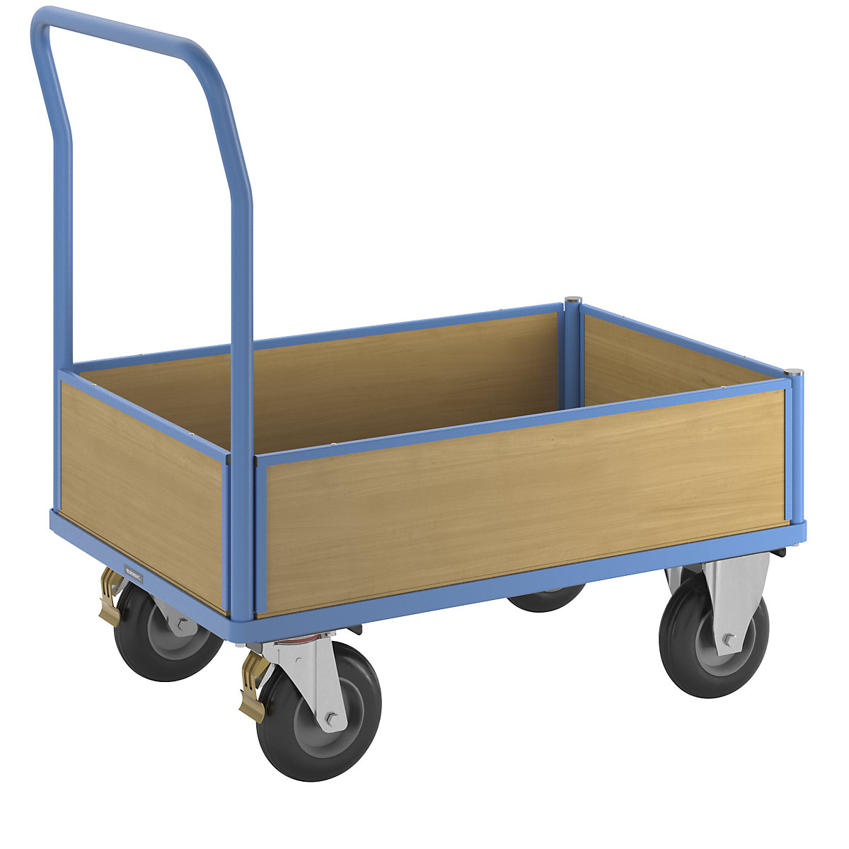 Platform truck with wooden panels – eurokraft pro, with 4 half height side panels, LxW 1050 x 700 mm, pneumatic tyres-12