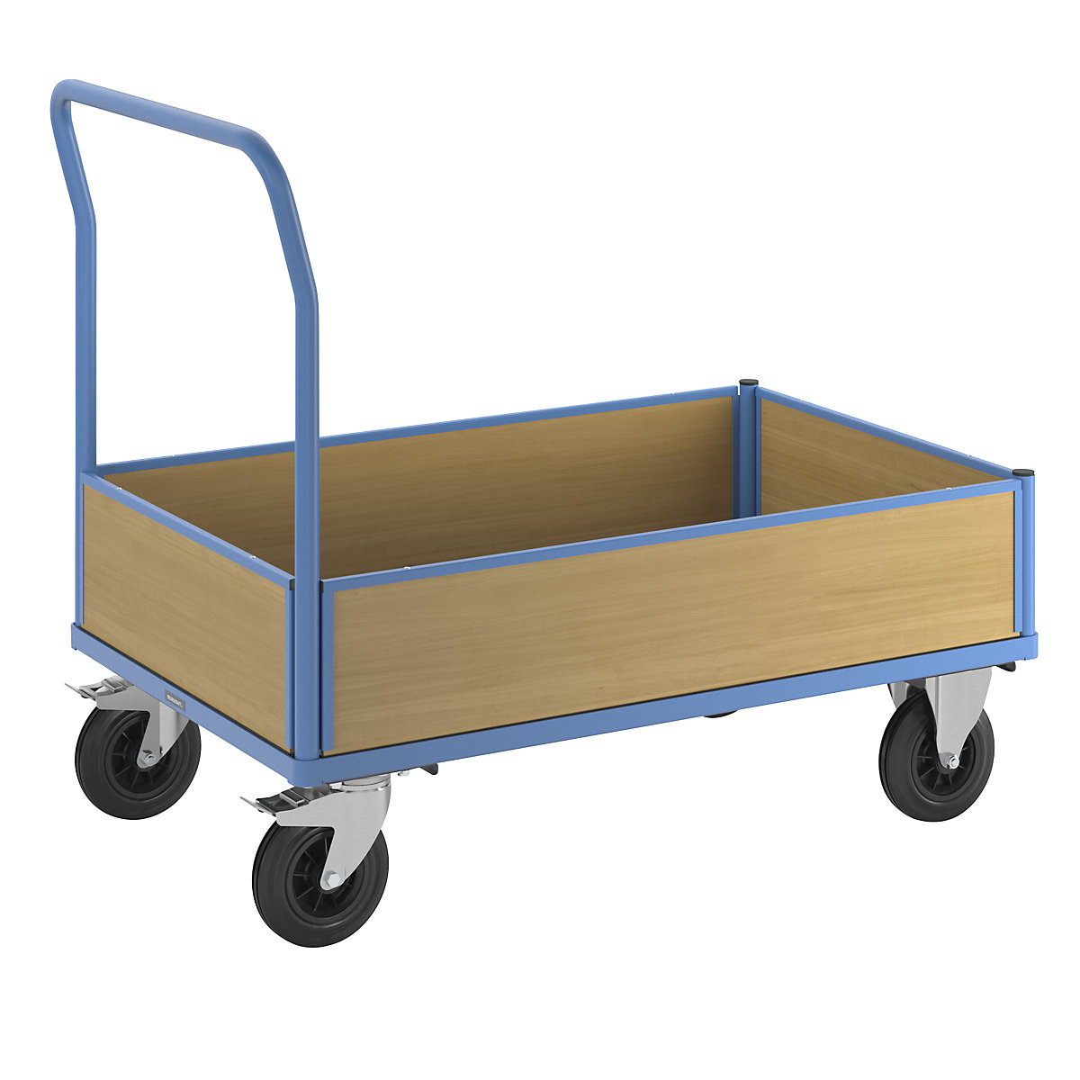 Platform truck with wooden panels – eurokraft pro, with 4 half height side panels, LxW 1250 x 800 mm, solid rubber tyres-10