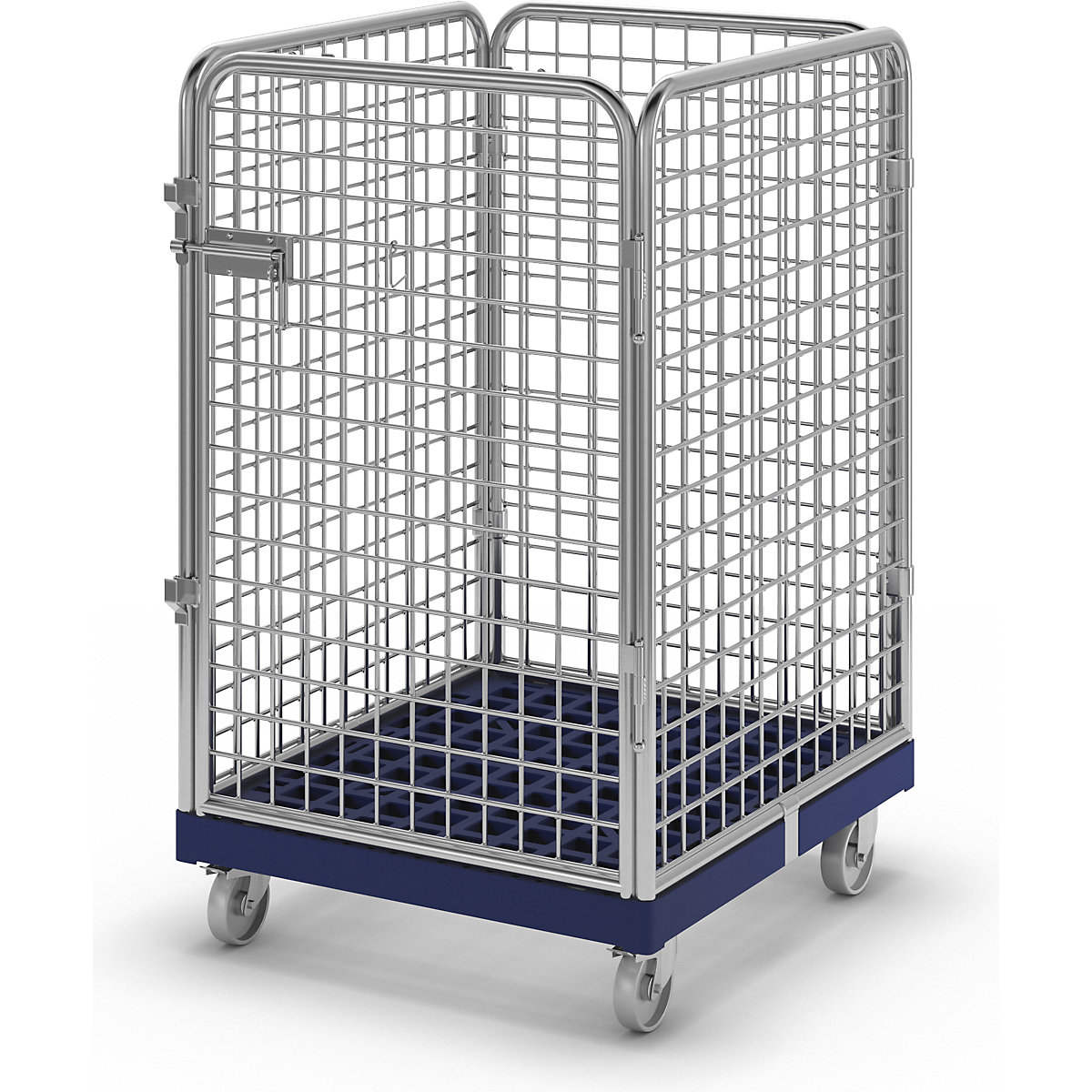 Wire mesh container with plastic dolly