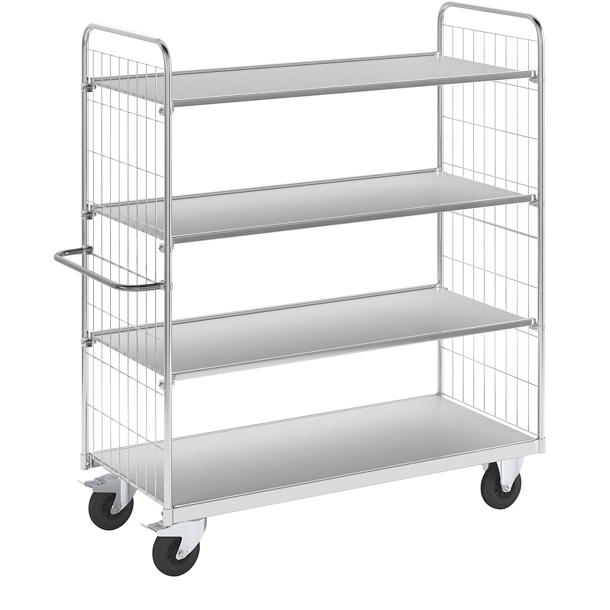 Flexible shelf truck – Kongamek, with 4 shelves, length 1590 mm, swivel castors with stops-14