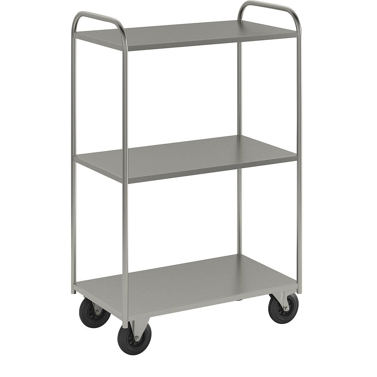 KM41 shelf truck – Kongamek, 3 shelves, LxWxH 955 x 550 x 1470 mm, zinc plated, 2 swivel castors with stops, 2 fixed castors-1