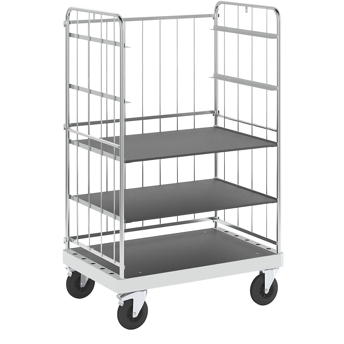 Multi-shelf truck, zinc plated – Kongamek, LxWxH 1200 x 800 x 1900 mm, 2 shelves, swivel castors with stops-2