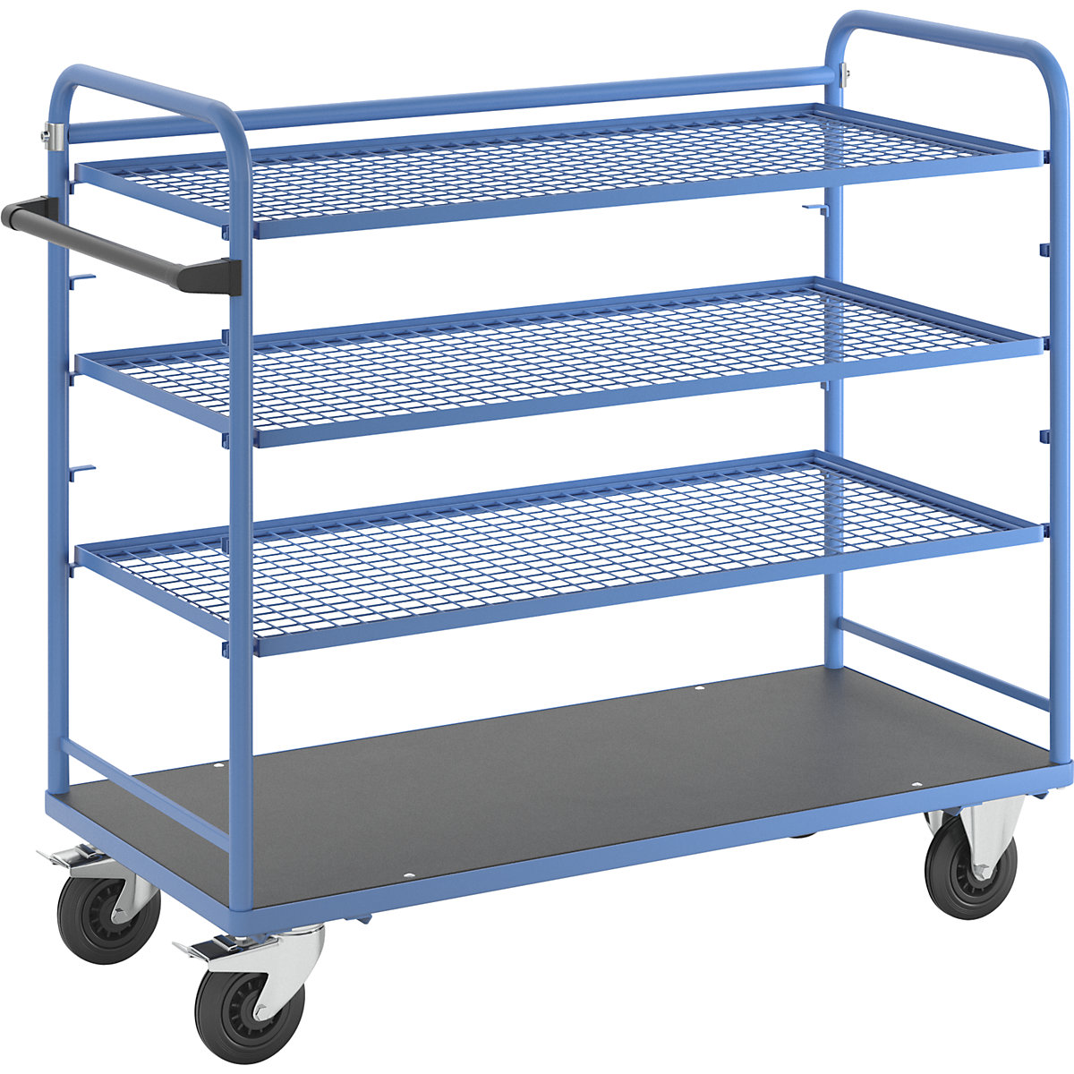Shelf trolley – eurokraft pro, for 5 shelves, incl. 3 shelves, with mesh shelf-5