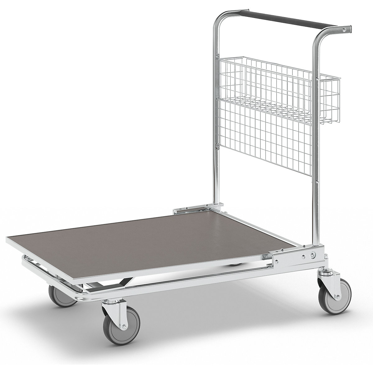 C+C platform trolley – Kongamek, max. load 200 kg, with basket, with plywood shelf-1
