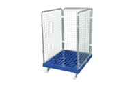 Wire mesh container with plastic dolly