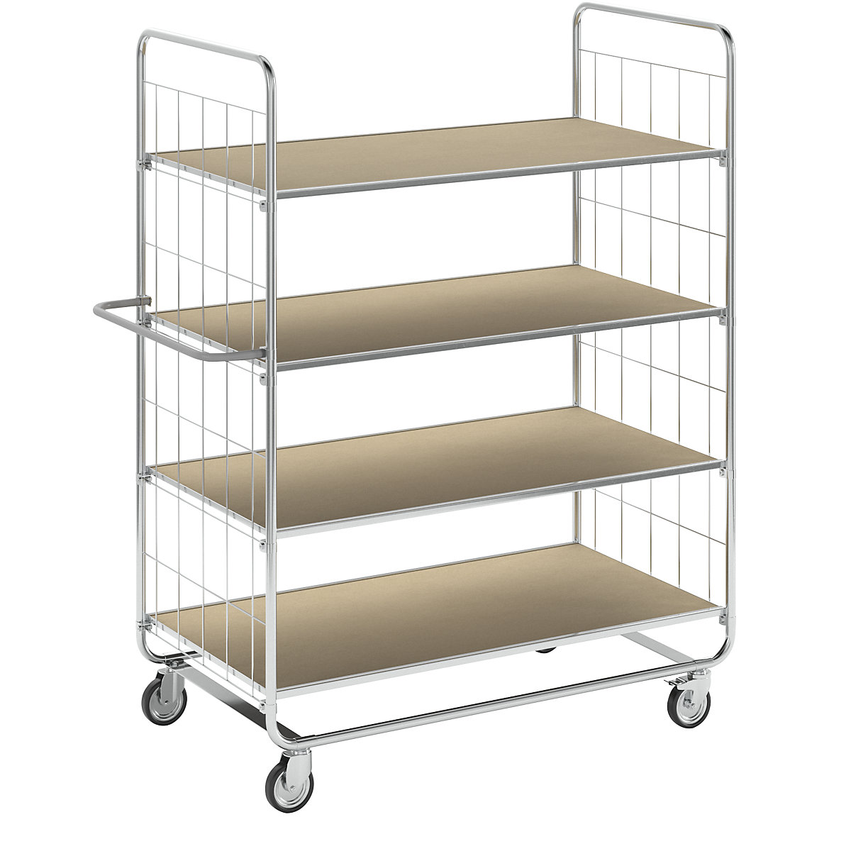 ESD-etagenwagen – Kongamek, korte uitvoeringen, 4 zwenkwielen, 4 laadvlakken, l x b x h = 945 x 470 x 1120 mm, 2 met vastzetter-2