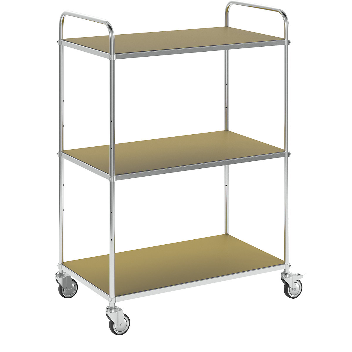 ESD-etagenwagen – Kongamek, 4 zwenkwielen, 3 laadvlakken, l x b x h = 980 x 585 x 1445 mm, 2 met vastzetter-2