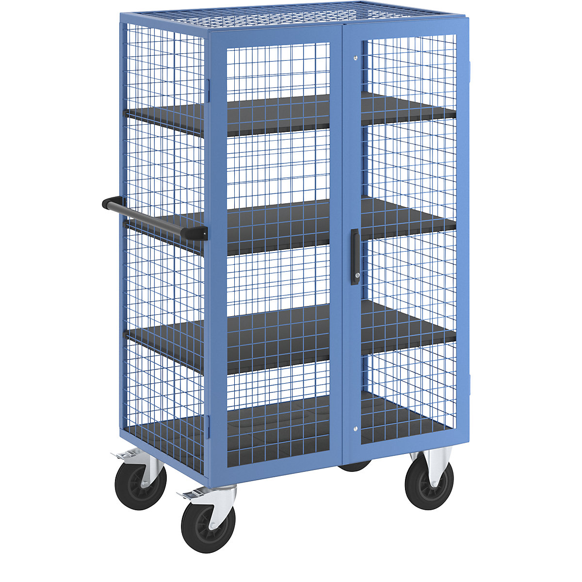 Etagewagen – eurokraft pro, dubbele vleugeldeur, 3 etagevlakken, lichtblauw-6