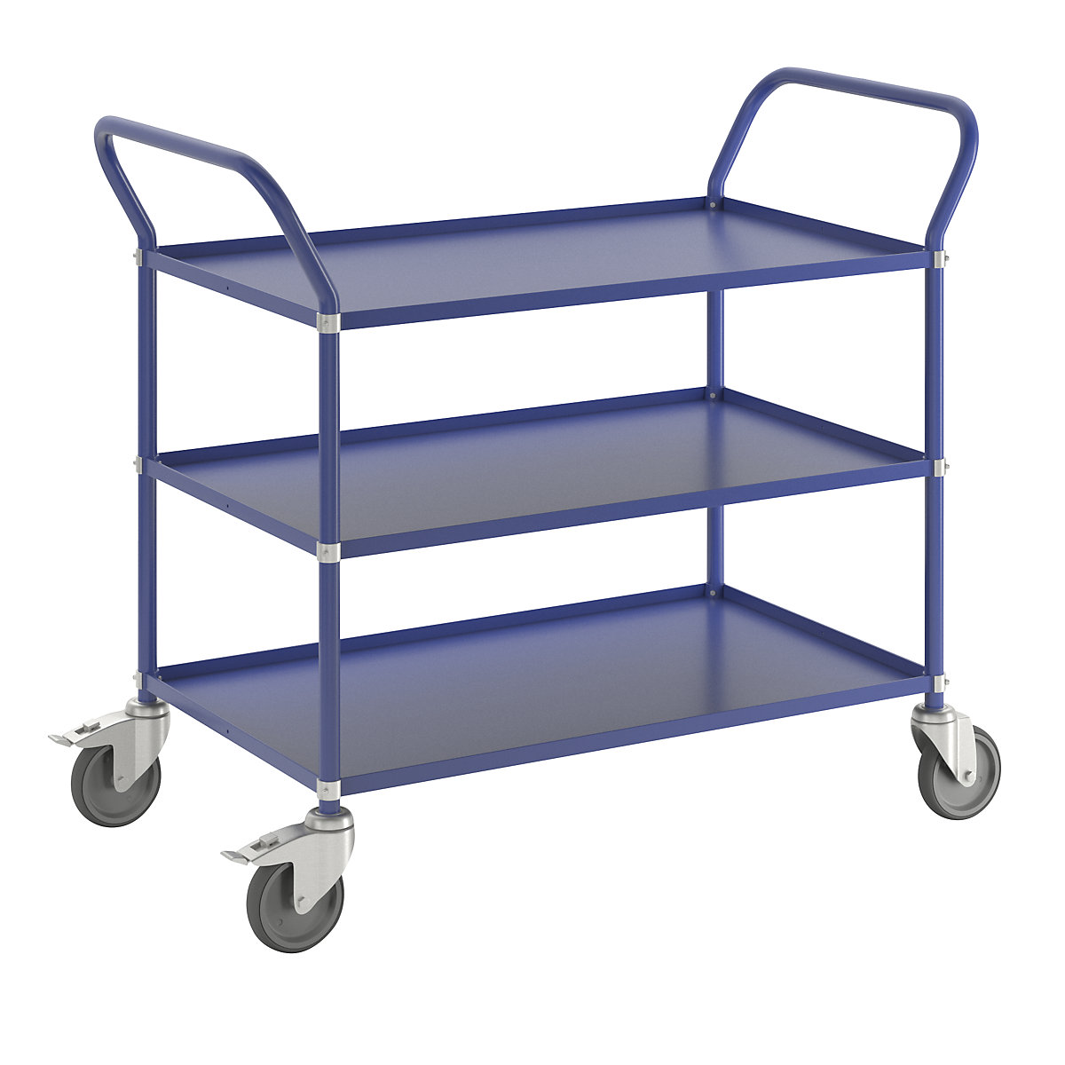 Lichte etagewagen hoogte 940 mm – Kongamek, met 3 metalen legborden, blauw, 2 zwenkwielen met rem-8