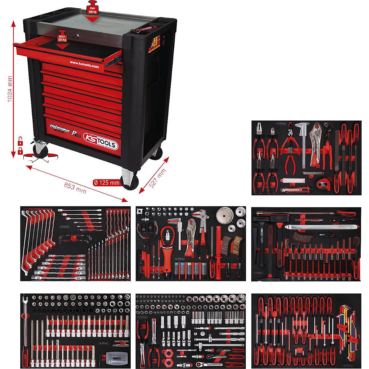 Werkplaatswagen PERFORMANCE PLUS met gereedschap – KS Tools
