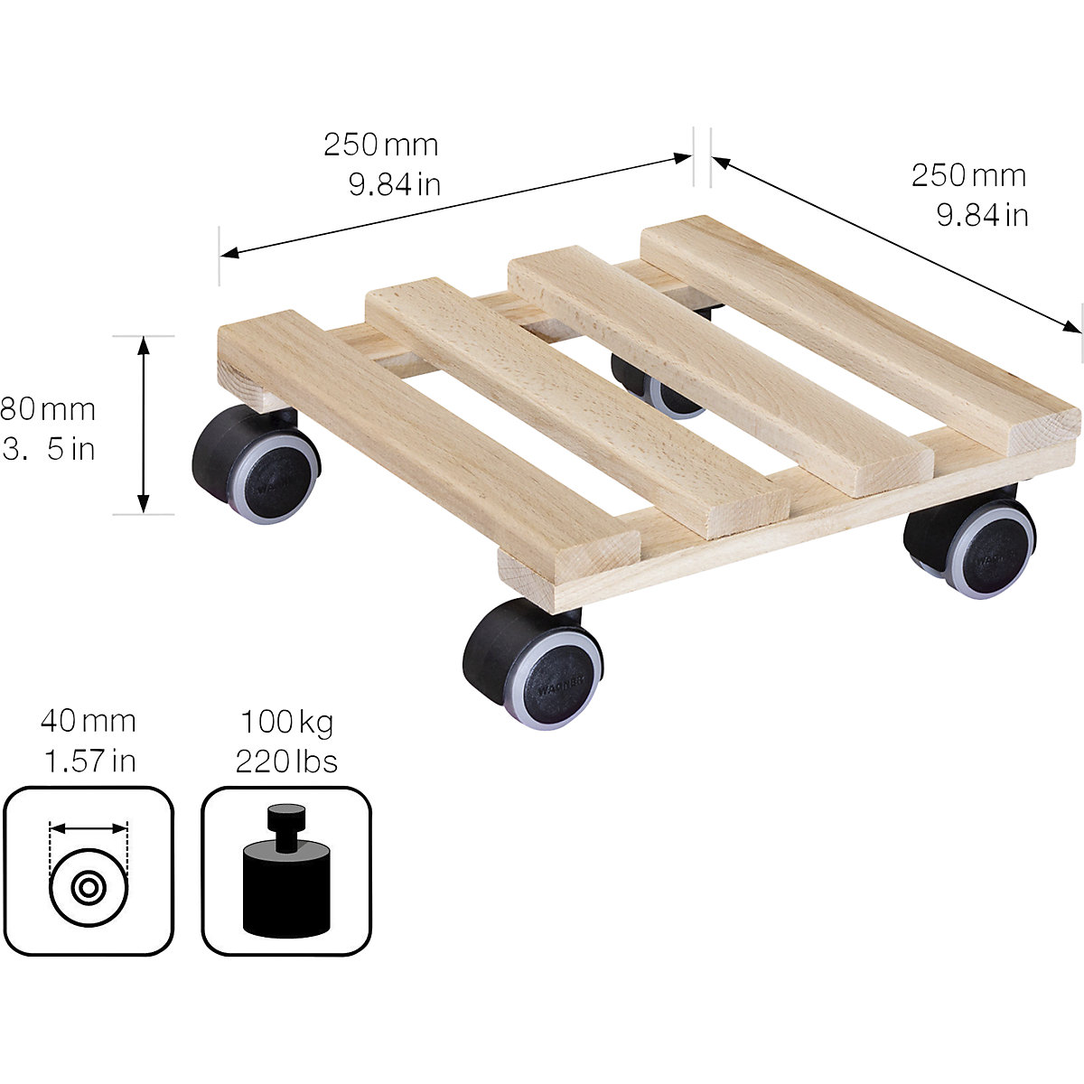 Suporte de rodas para plantas em faia PALETTI – Wagner (Imagem do produto 2)-1