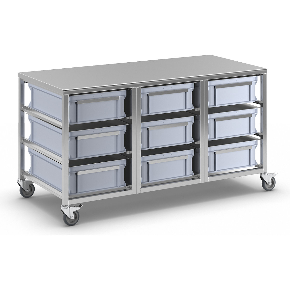 Carro de acero inoxidable con recipientes