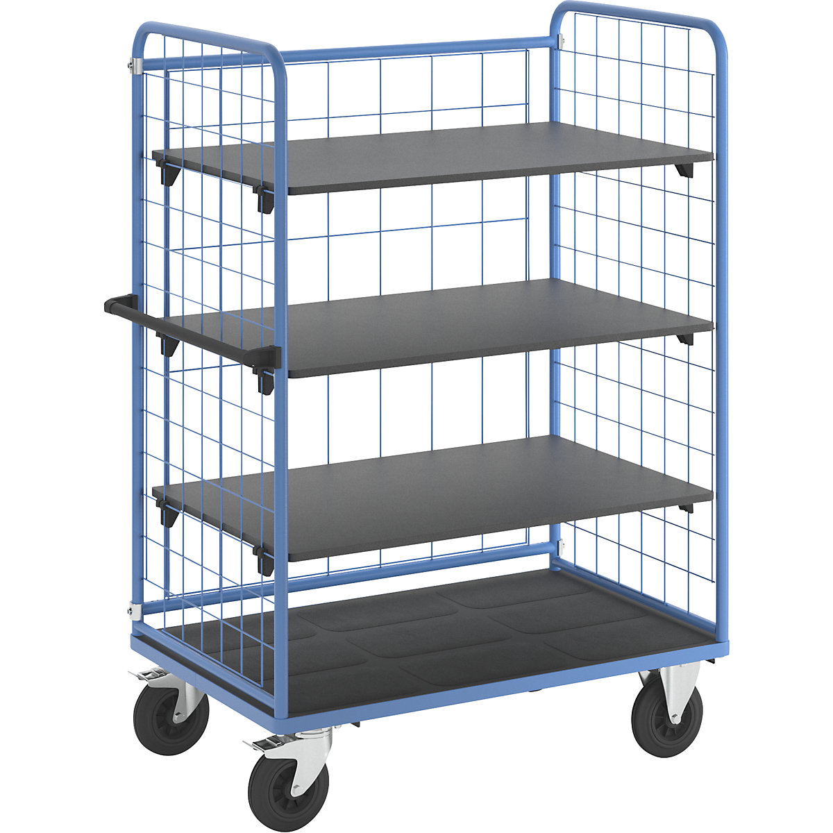 Etagenwagen, Drahtgitter dreiseitig eurokraft pro, Tragfähigkeit 500 kg, Vollgummireifen, Ladefläche LxB 1175 x 755 mm, 4 Etagen-11