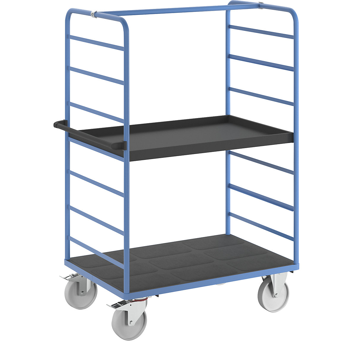 Etagenwagen eurokraft pro, 2 Seitenwände, Ladefläche 1175 x 800 mm, 2 Etagen, mit Rand, Polyamid-6