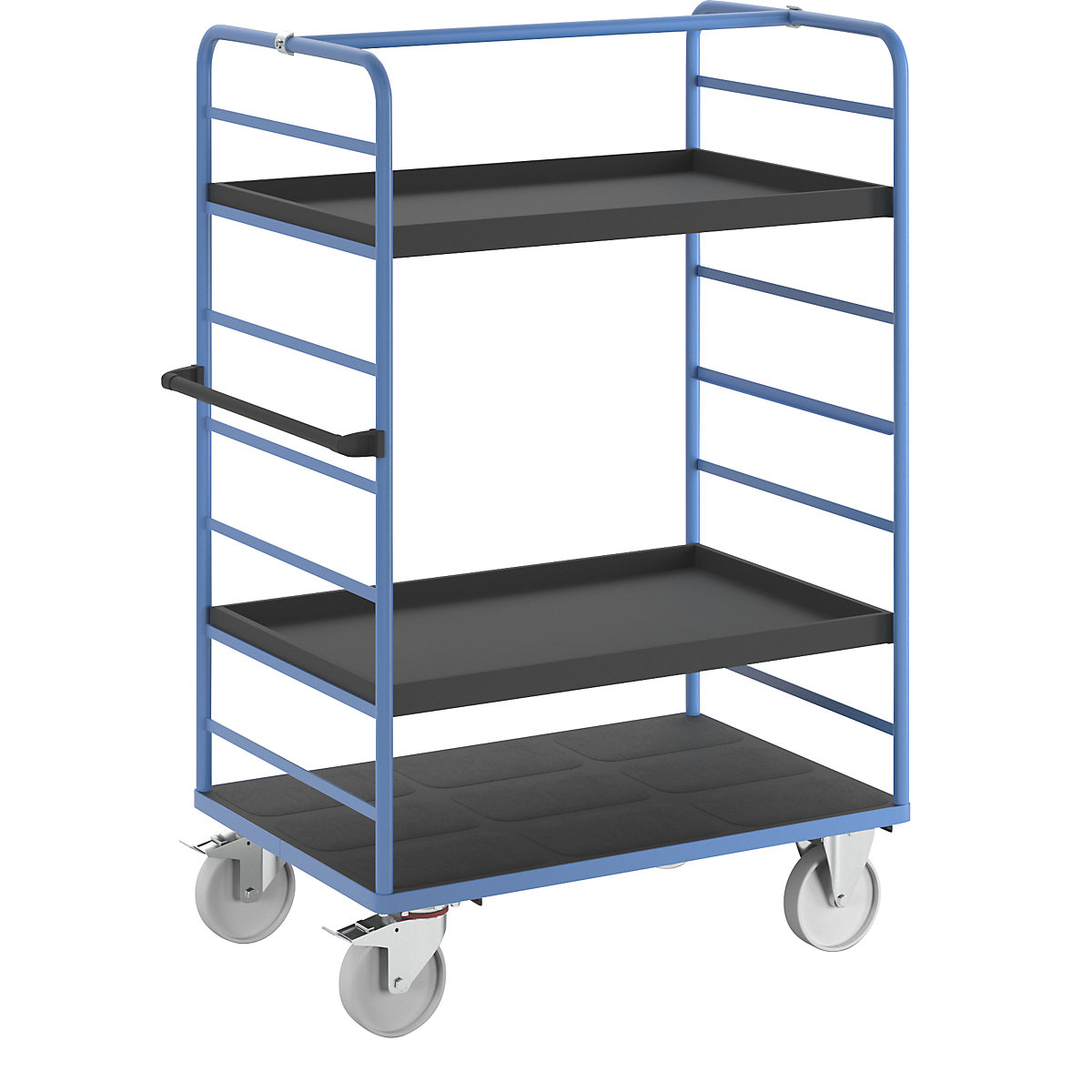 Etagenwagen eurokraft pro, 2 Seitenwände, Ladefläche 1175 x 800 mm, 3 Etagen, mit Rand, Polyamid-22
