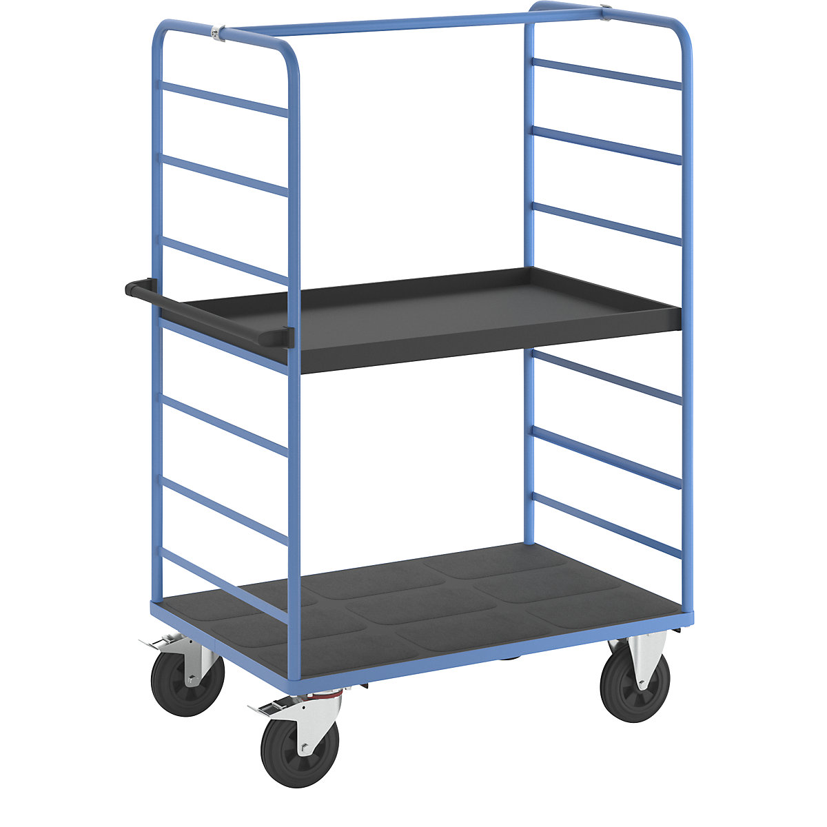Etagenwagen eurokraft pro, 2 Seitenwände, Ladefläche 1175 x 800 mm, 2 Etagen, mit Rand, Vollgummi-9