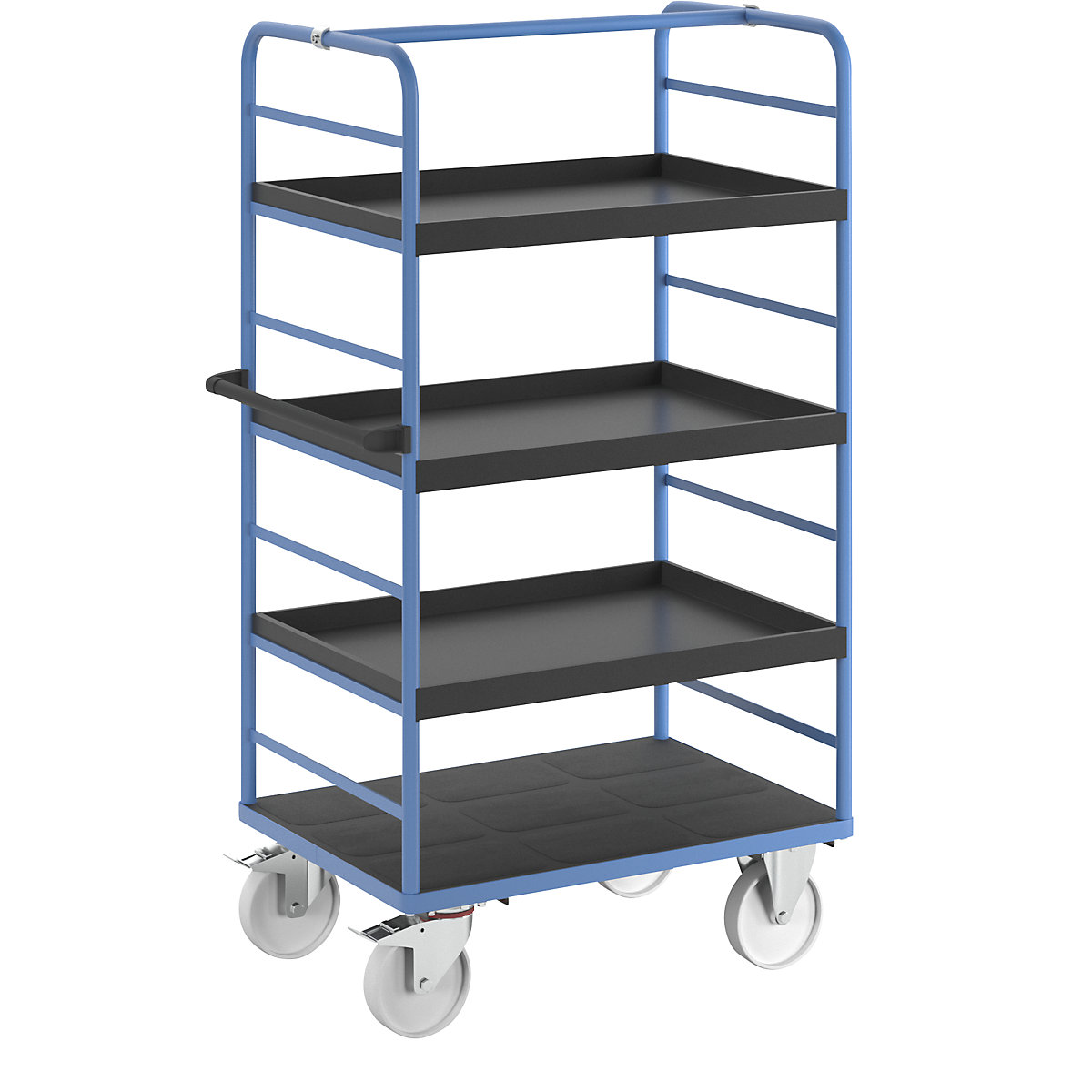 Etagenwagen eurokraft pro, 2 Seitenwände, Ladefläche 975 x 700 mm, 4 Etagen, mit Rand, Polyamid-10