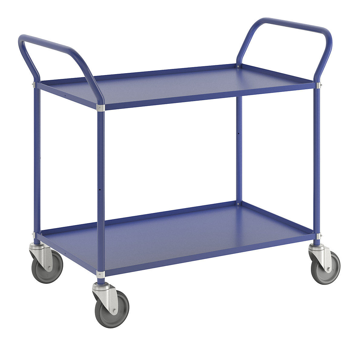 Lahek večnivojski voziček višine 940 mm – Kongamek, 2 kovinski polici, modre barve, 4 vrtljiva kolesa-4