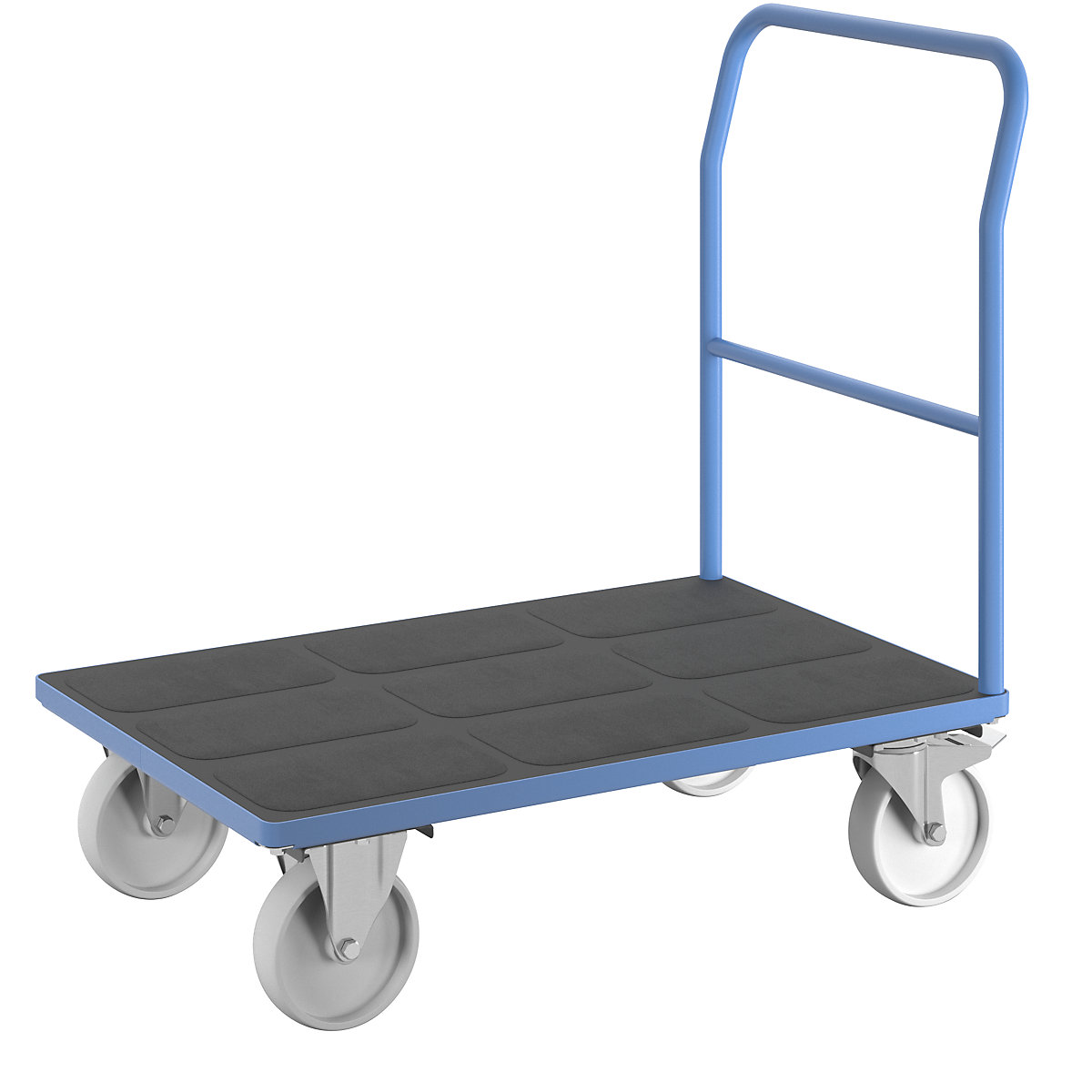 Ploski voziček – eurokraft pro, cevni potisni ročaj, poliamidna kolesa, DxŠ 1050 x 700 mm, svetlo modra-12