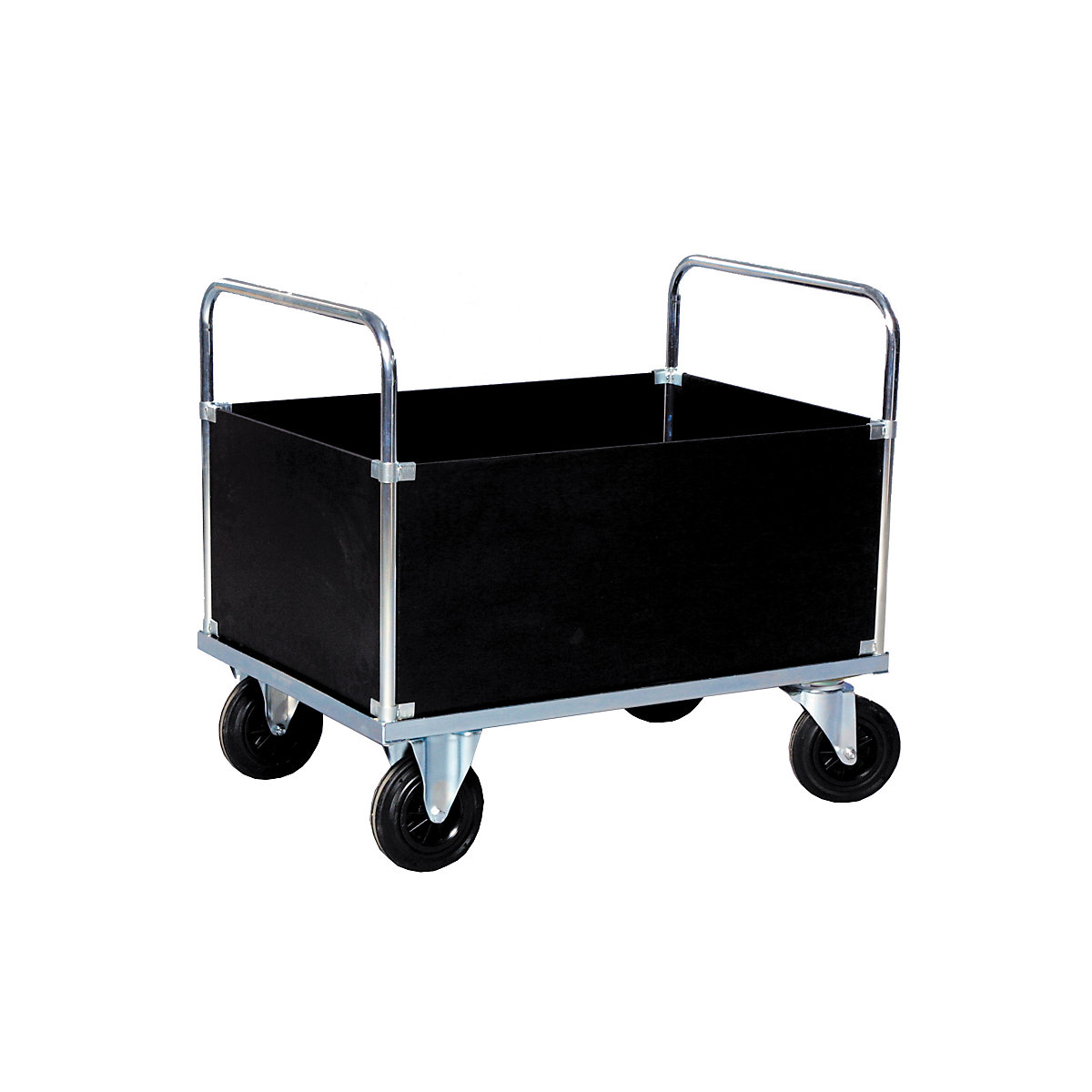 Pocinkan ploski voziček KM531 – Kongamek, visoko ohišje kovčka, DxŠ 1000 x 700 mm, 2 vrtljivi kolesi z zavoro, 2 fiksni kolesi, od 2 kosov