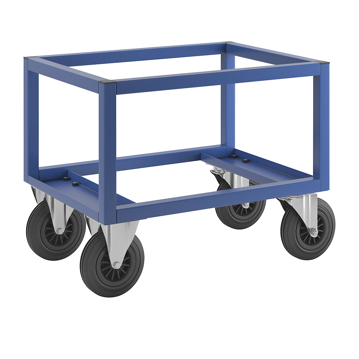 Transportni voziček za palete KM221 – Kongamek, DxŠxV 800 x 600 x 650 mm, modre barve, 2 vrtljivi in 2 fiksni kolesi-6