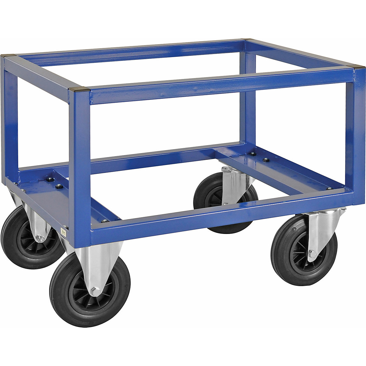 Transportni voziček za palete KM221 – Kongamek, DxŠxV 800 x 600 x 650 mm, modre barve, 2 vrtljivi in 2 fiksni kolesi, od 5 kosov-5