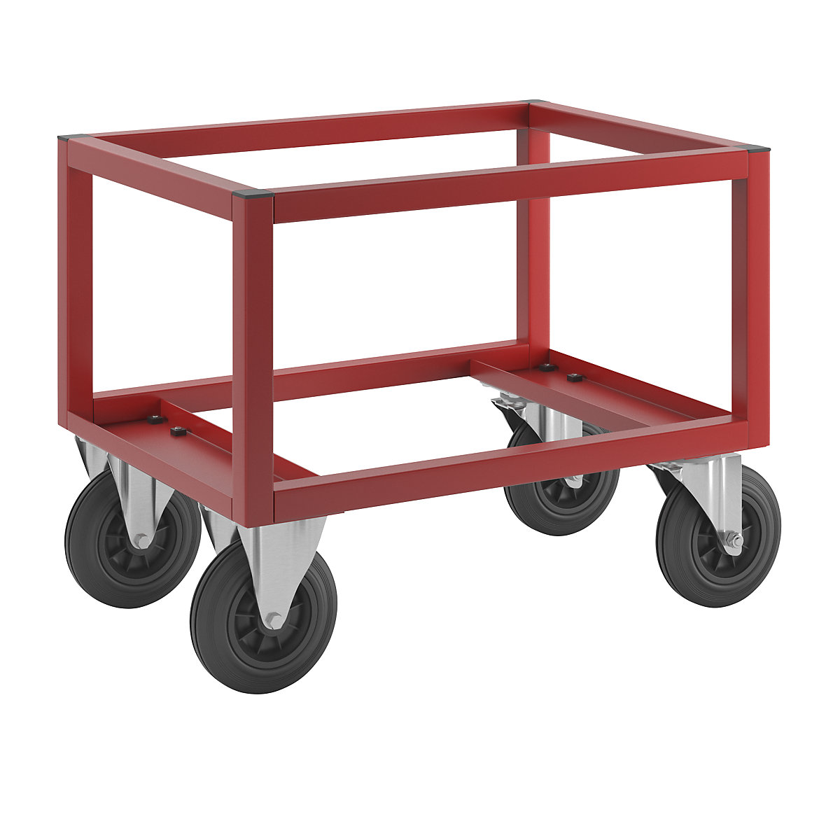 Transportni voziček za palete KM221 – Kongamek, DxŠxV 800 x 600 x 650 mm, rdeče barve, 2 vrtljivi in 2 fiksni kolesi-1