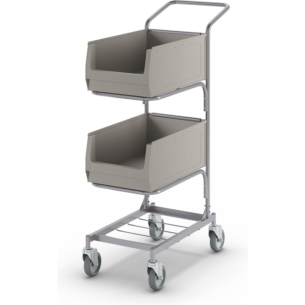 Servisni voziček, z 2 odprtima skladiščnima posodama, srebrno siva, svilnat sijaj-1