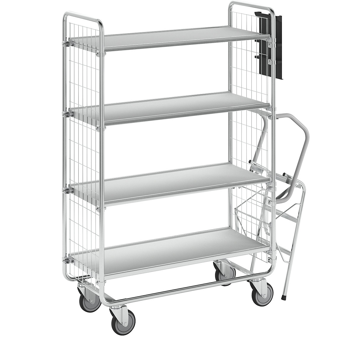 Kolica s ljestvama SERIE 100 – HelgeNyberg, 4 police, DxŠxV 1270 x 460 x 1585 mm-3