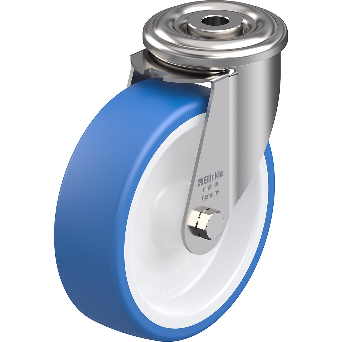 Ruota in TPU, corpo in acciaio inox con foro complementare - Blickle