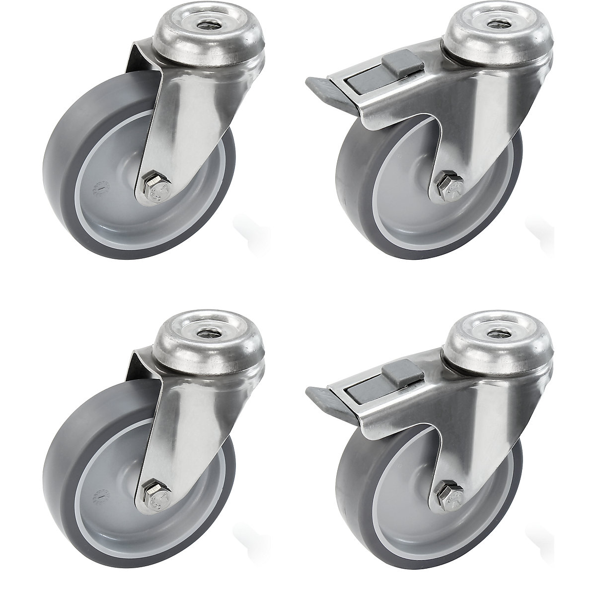 Set di ruote in gomma termoplastica, supporto in acciaio inox - Proroll