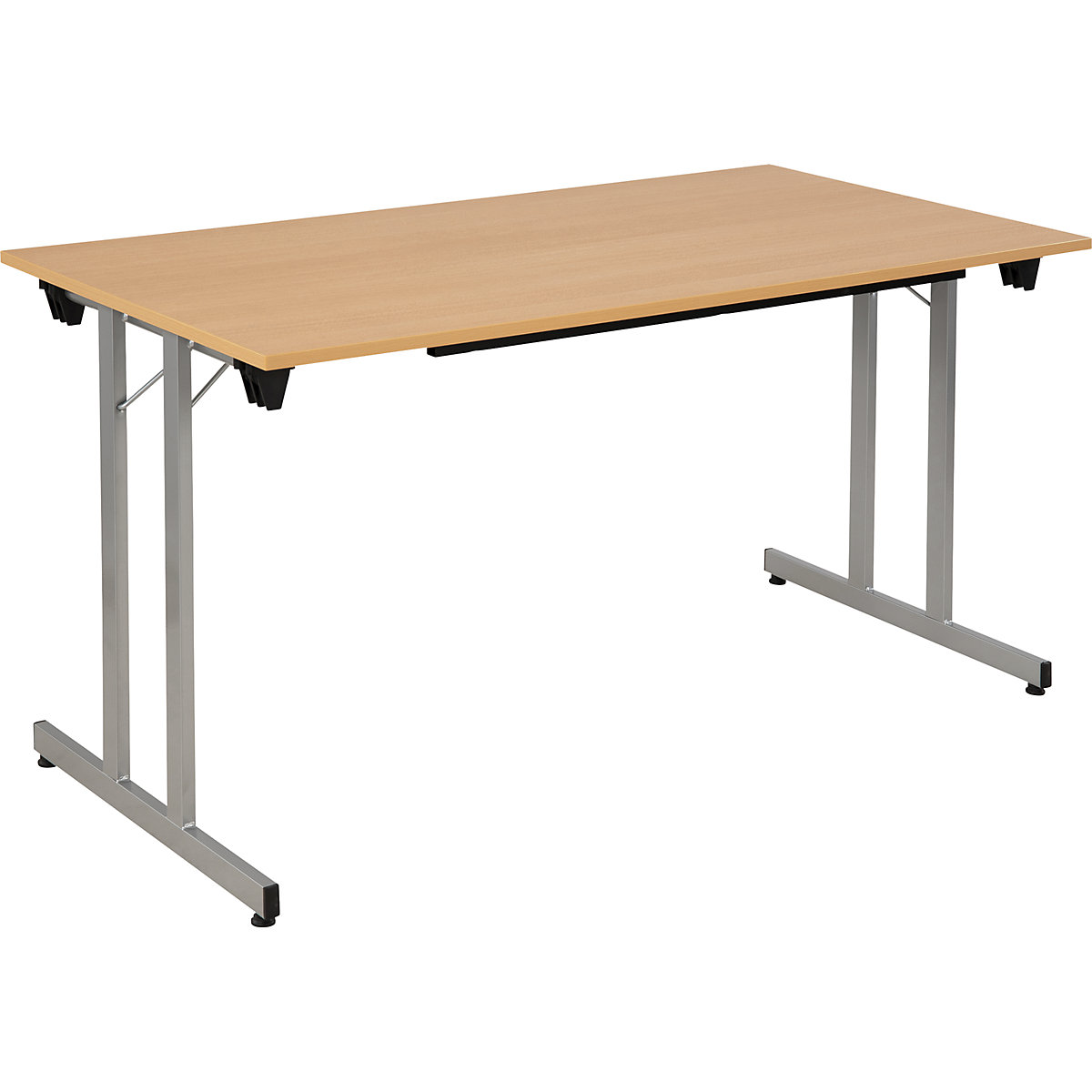 Tavolo pieghevole STANDARD, telaio in tubi quadri con piedini a vite per la messa in piano, 1400 x 700 mm, telaio color alluminio, piano in simil-faggio-12