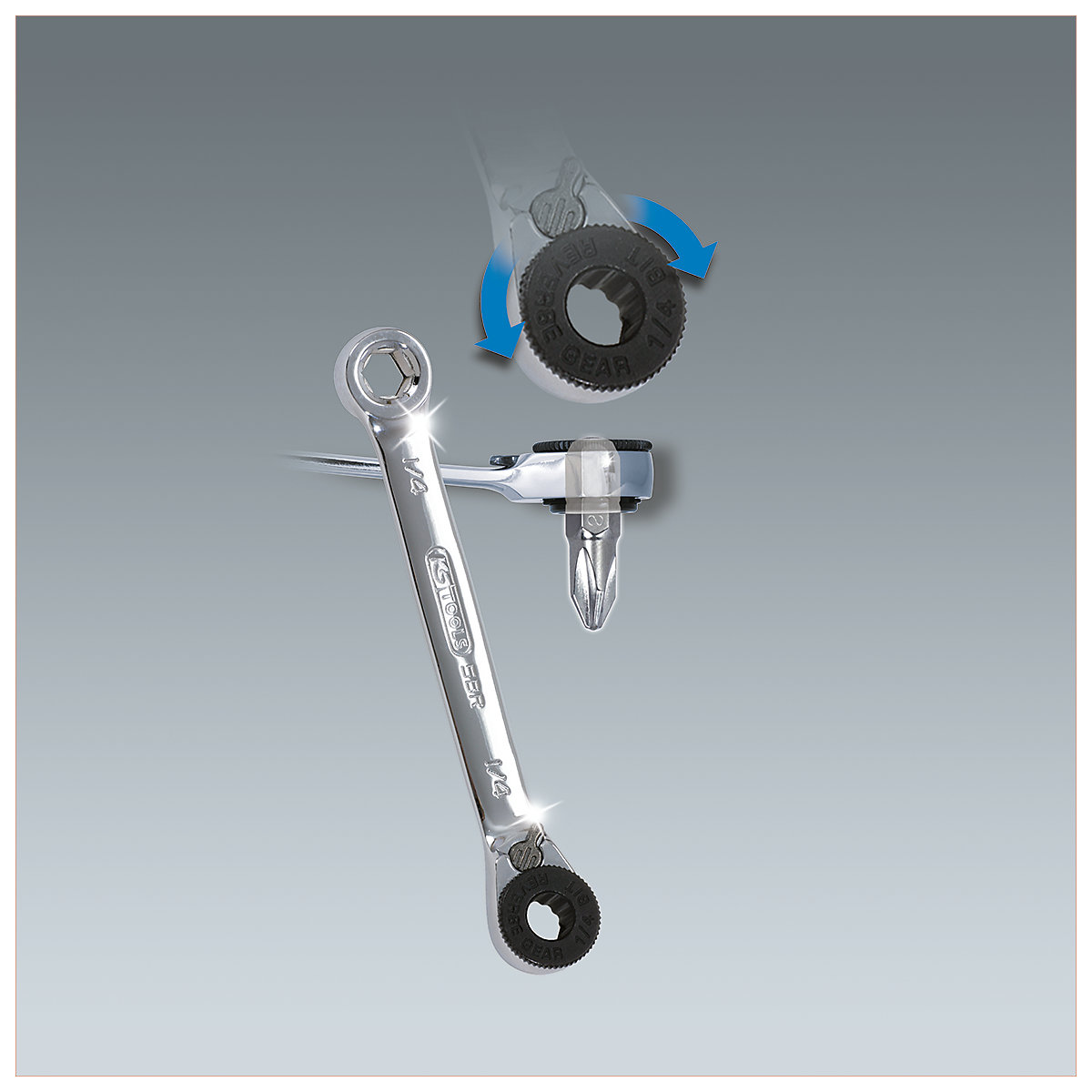 Cheie inelară mini cu bit GEARplus cu clichet cu schimbare de direcție – KS Tools (Imagine produs 2)-1