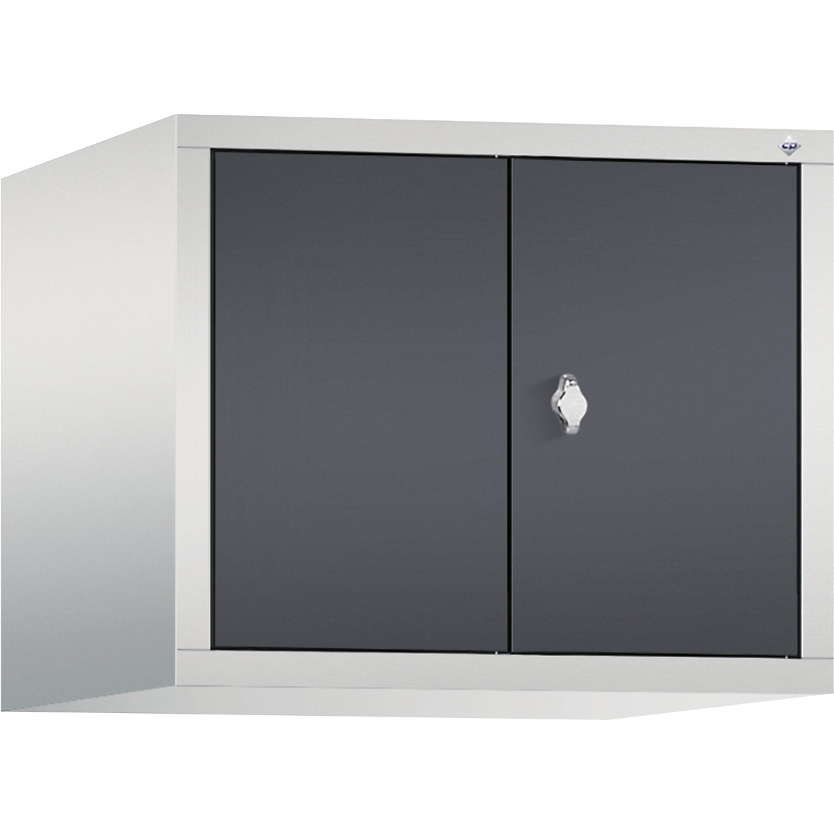C+P – Dogradni ormar CLASSIC, vrata koja se zatvaraju jedna prema drugima, 2 odjela, širina odjela 300 mm, u svijetlosivoj / crnosivoj boji
