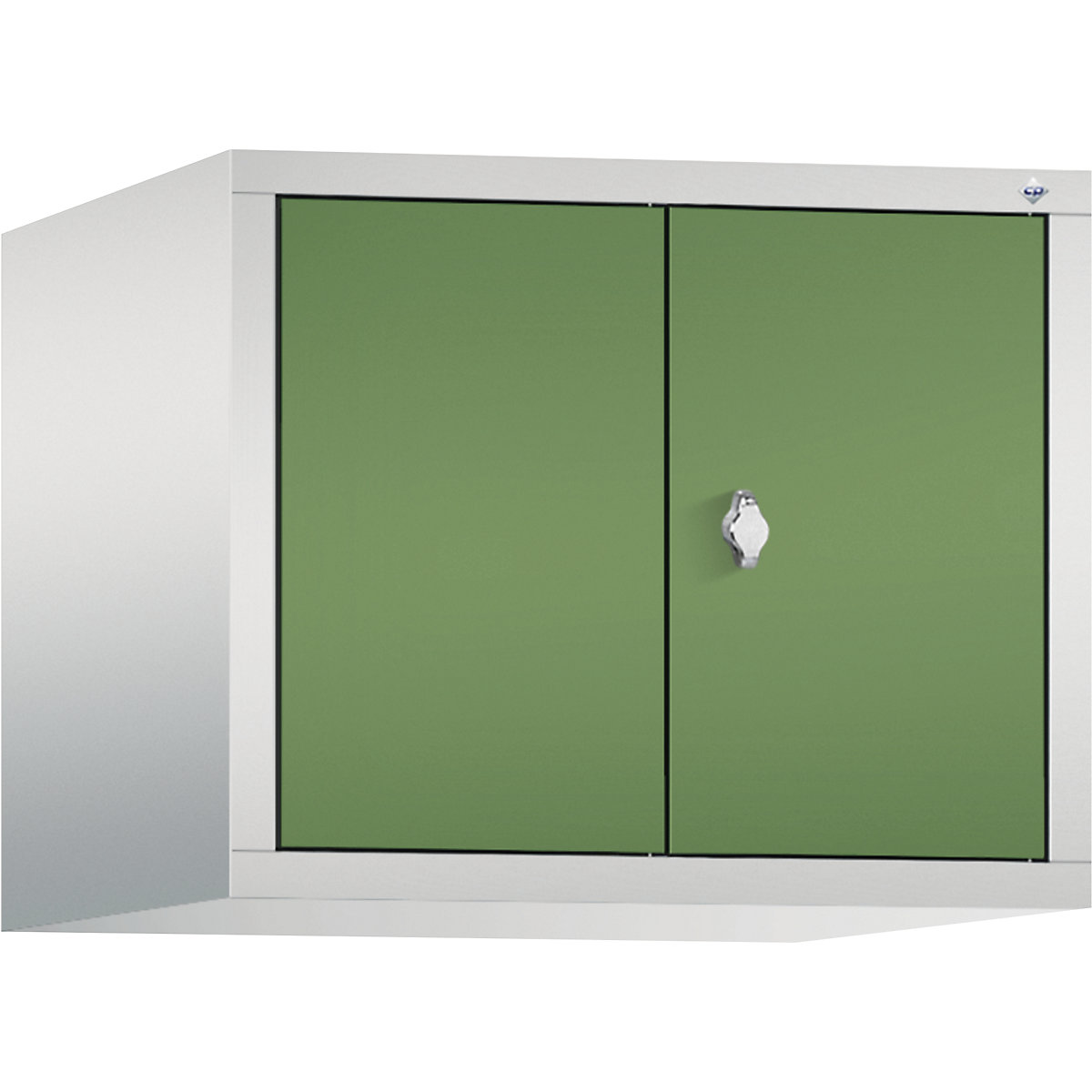 C+P – Dogradni ormar CLASSIC, vrata koja se zatvaraju jedna prema drugima, 2 odjela, širina odjela 300 mm, u svijetlosivoj / rezeda zelenoj boji
