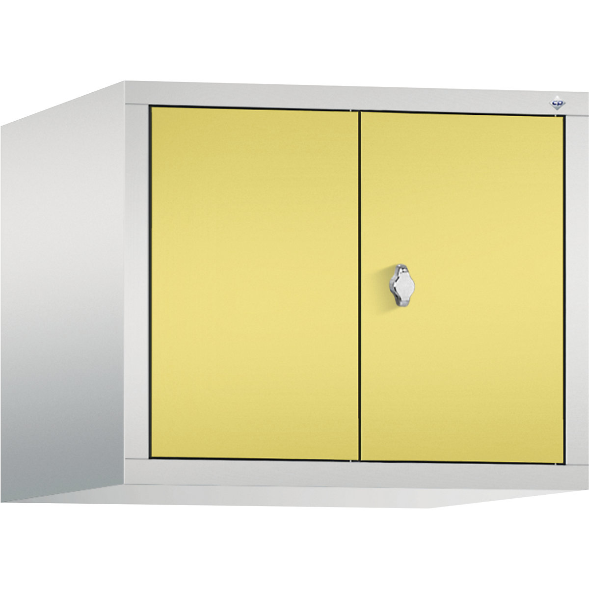C+P – Dogradni ormar CLASSIC, vrata koja se zatvaraju jedna prema drugima, 2 odjela, širina odjela 300 mm, u svijetlosivoj / sumpor žutoj boji