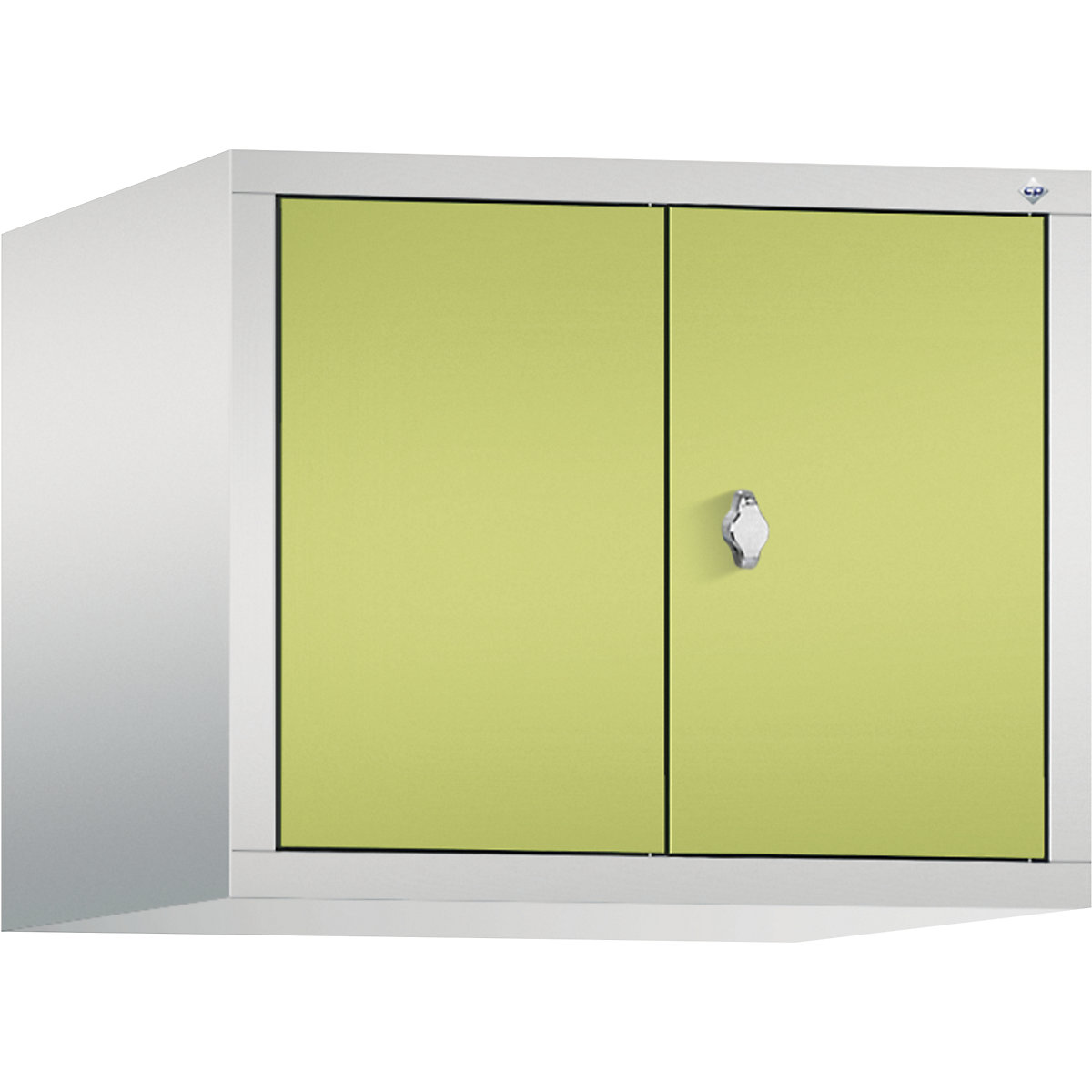 C+P – Dogradni ormar CLASSIC, vrata koja se zatvaraju jedna prema drugima, 2 odjela, širina odjela 300 mm, u svijetlosivoj / žuto zelenoj boji