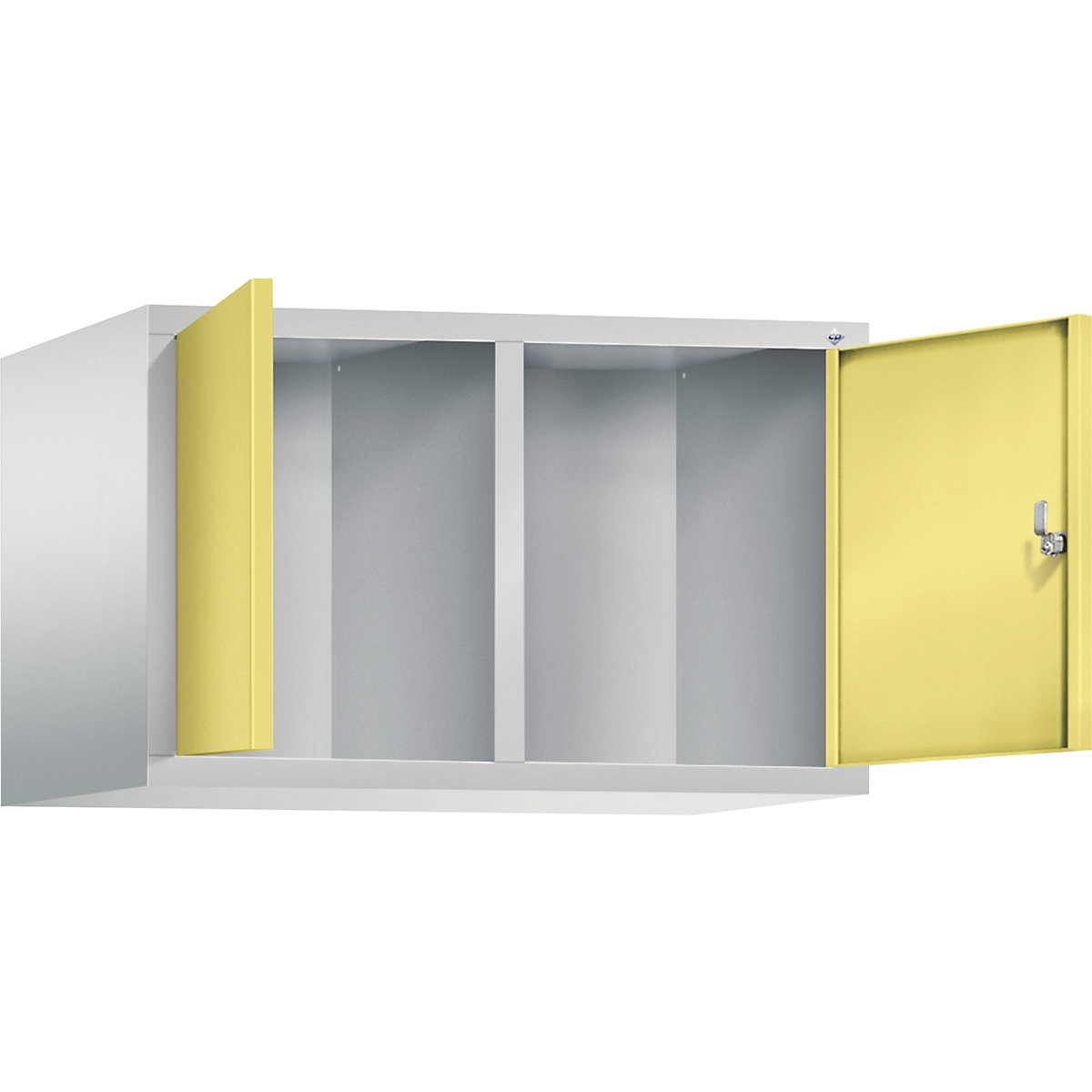 C+P – Dogradni ormar CLASSIC, vrata koja se zatvaraju jedna prema drugima, 2 odjela, širina odjela 400 mm, u svijetlosivoj / sumpor žutoj boji