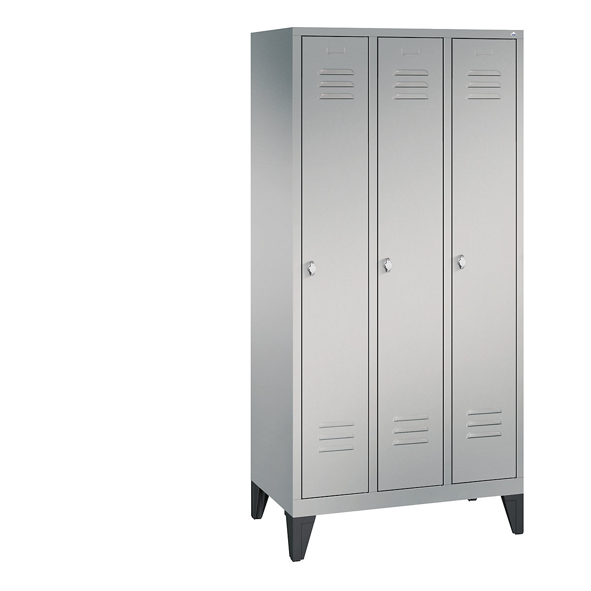C+P – Garderobni ormar CLASSIC s nogama, 3 odjela, širina odjela 300 mm, u aluminij bijeloj boji