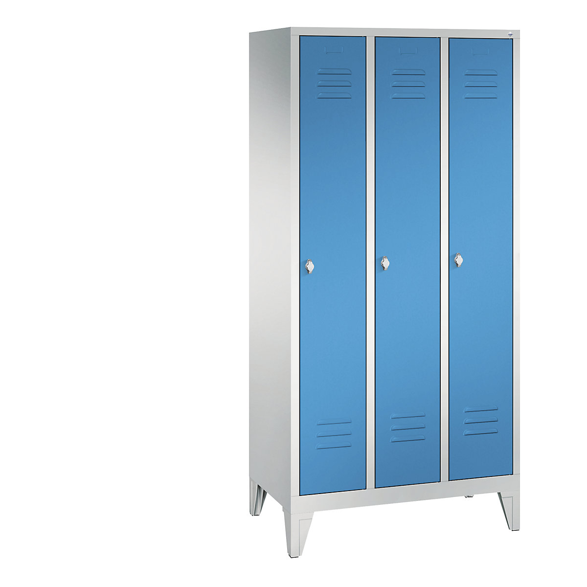 C+P – Garderobni ormar CLASSIC s nogama, 3 odjela, širina odjela 300 mm, u svijetlosivoj / svijetloplavoj boji