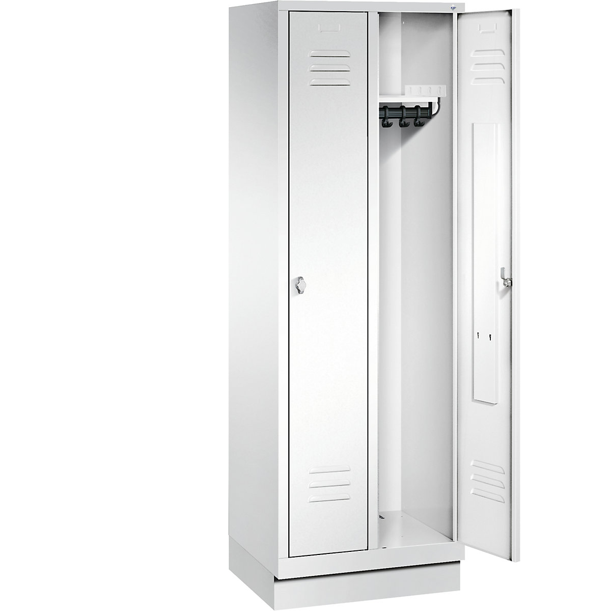 C+P – Garderobni ormar CLASSIC s postoljem, 2 odjela, širina odjela 300 mm, u prometno bijeloj boji