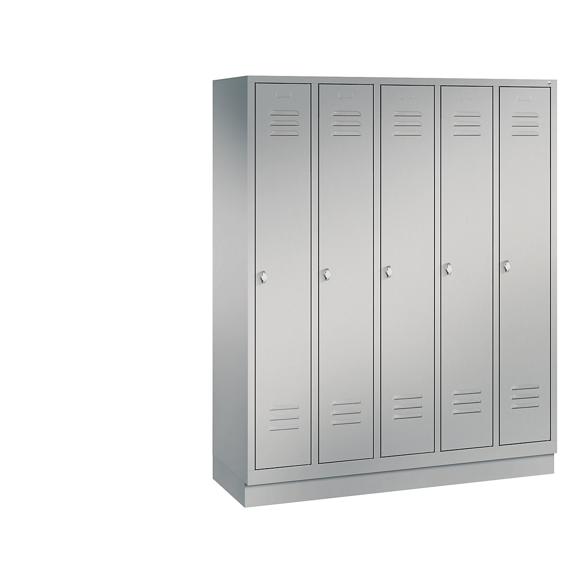 C+P – Garderobni ormar CLASSIC s postoljem, 5 odjela, širina odjela 300 mm, u aluminij bijeloj boji