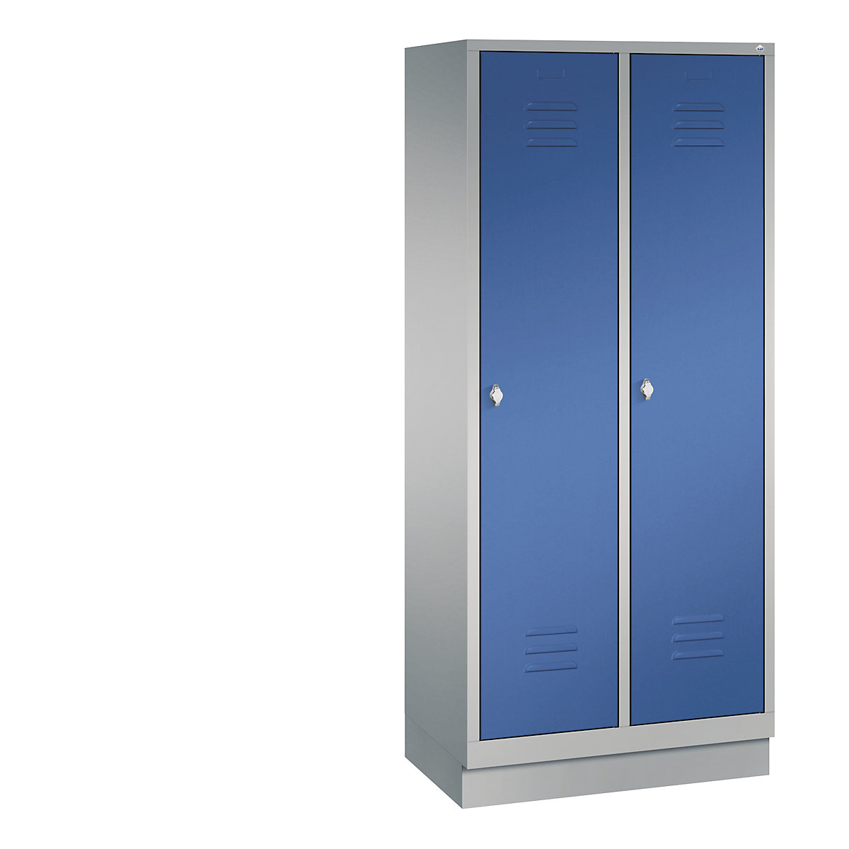 C+P – Garderobni ormar CLASSIC s postoljem, 2 odjela, širina odjela 400 mm, u aluminij bijeloj / encijan plavoj boji