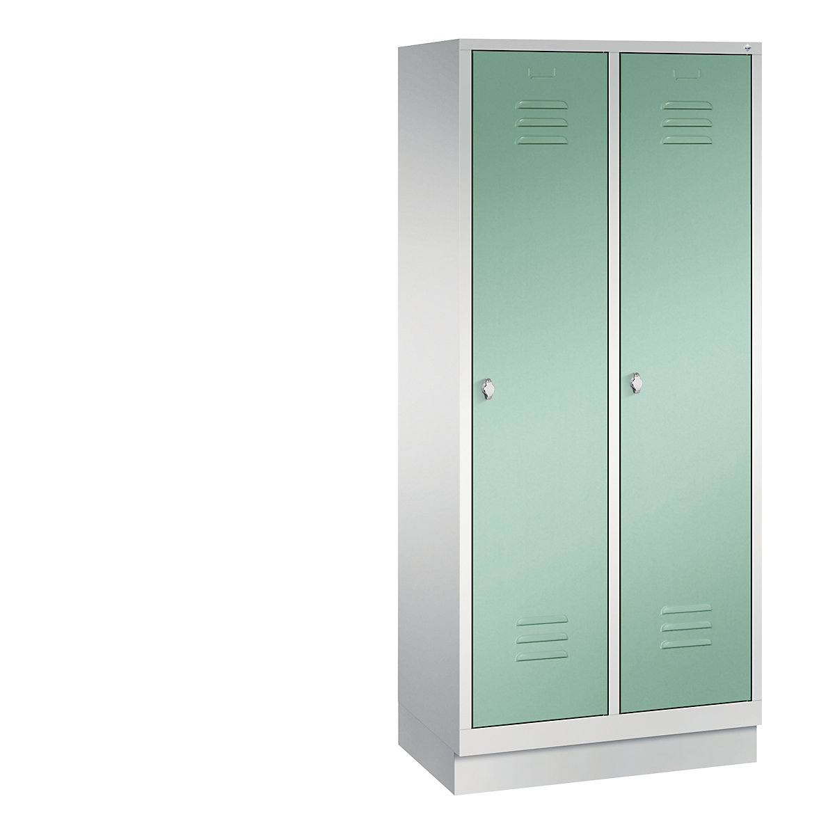 C+P – Garderobni ormar CLASSIC s postoljem, 2 odjela, širina odjela 400 mm, u svijetlosivoj / svijetlozelenoj boji