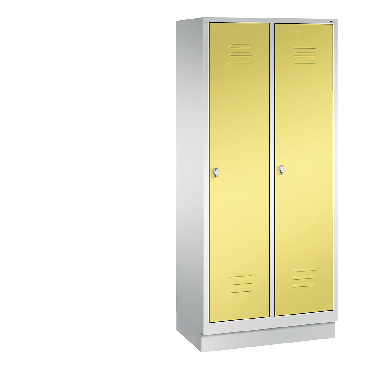 C+P – Garderobni ormar CLASSIC s postoljem, 2 odjela, širina odjela 400 mm, u svijetlosivoj / sumpor žutoj boji